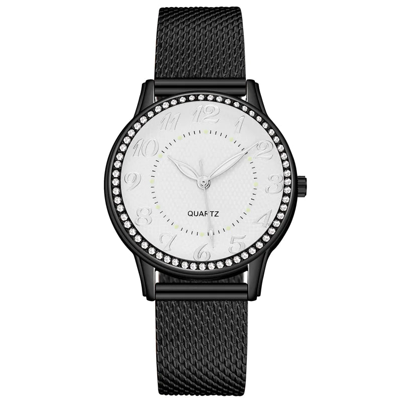Stralende Diamanten Mesh Horloge - Voor Vrouwen