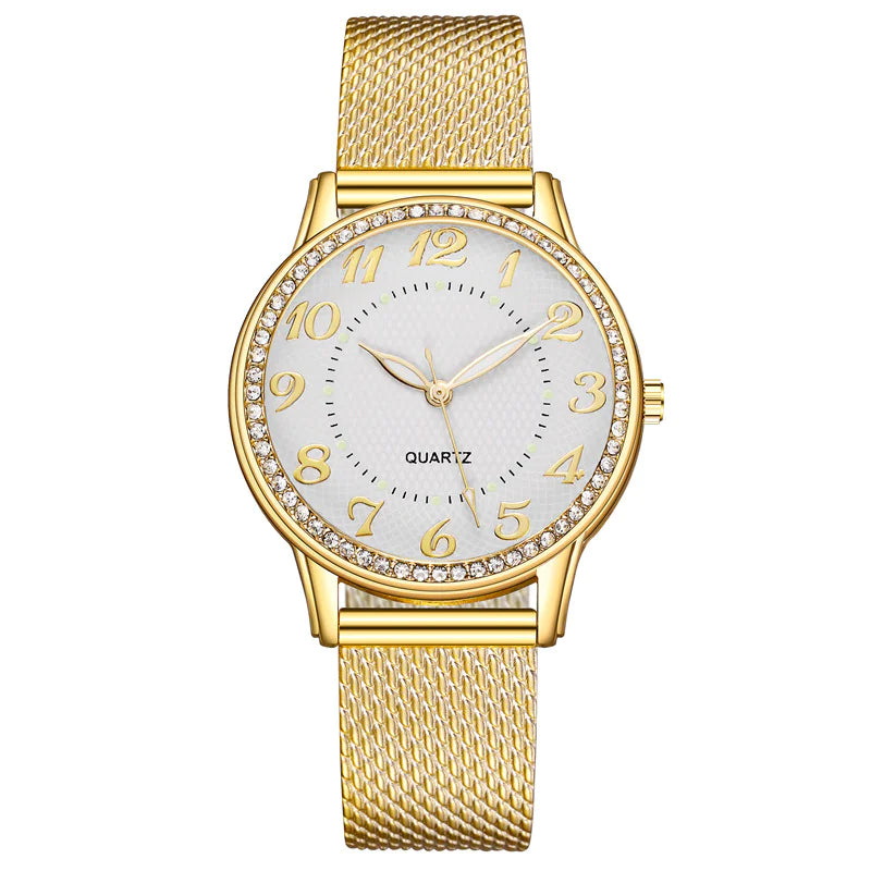 Stralende Diamanten Mesh Horloge - Voor Vrouwen