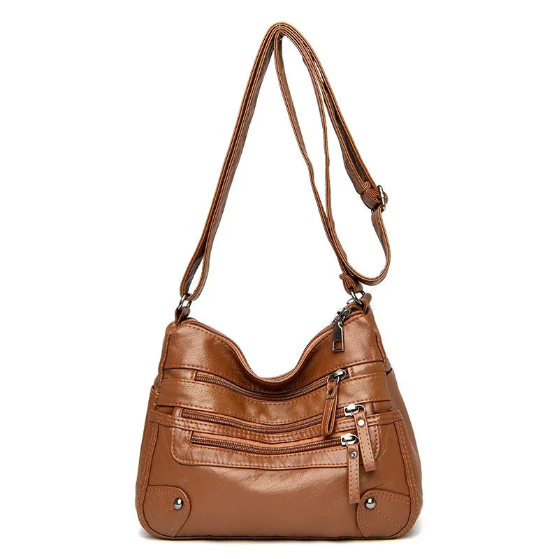 Elegante Leren Dubbele Schoudertas