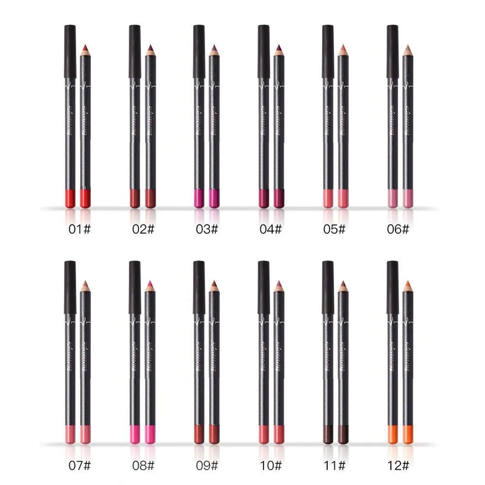 12-delige Waterdichte Lipstick Set voor Vrouwen – Langhoudende Matte Lipliner Potloden