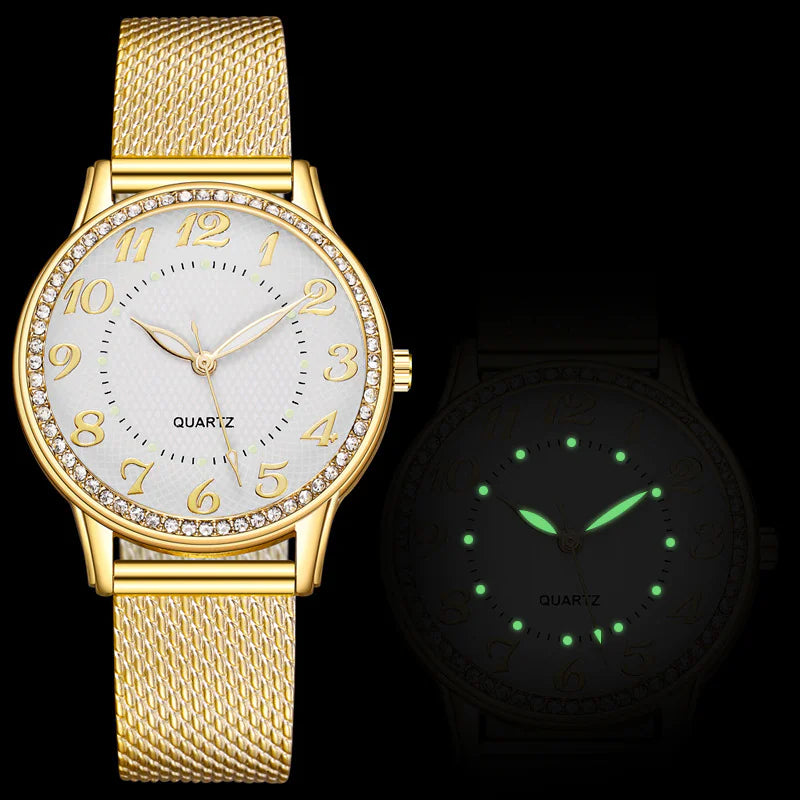 Stralende Diamanten Mesh Horloge - Voor Vrouwen