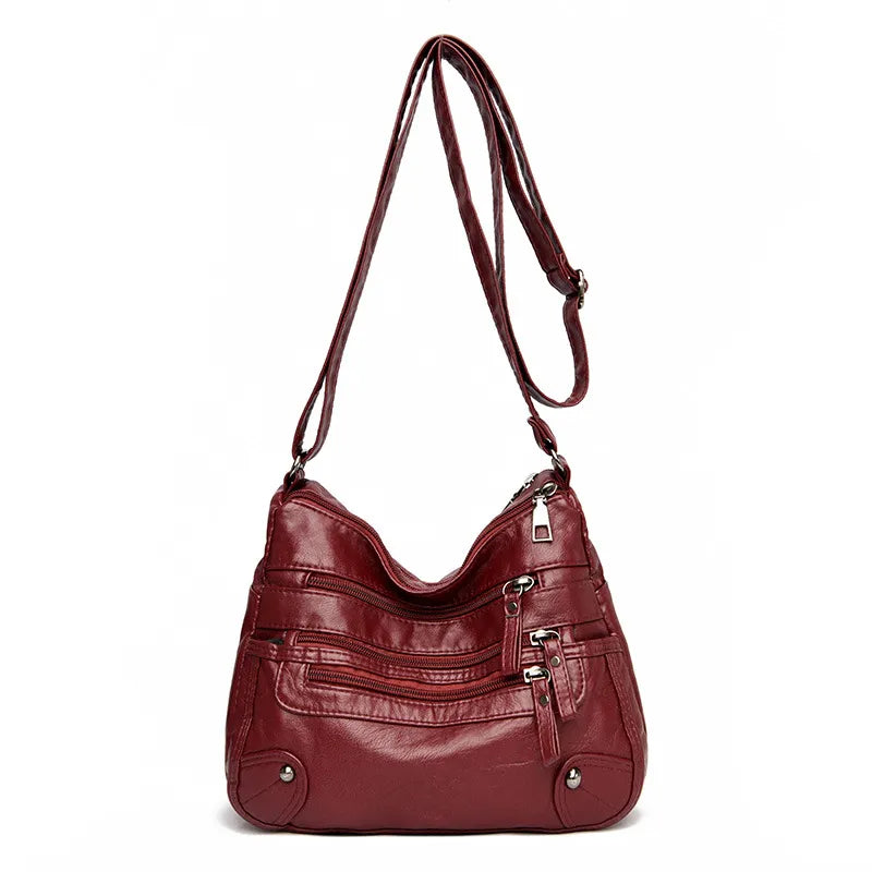 Elegante Leren Dubbele Schoudertas