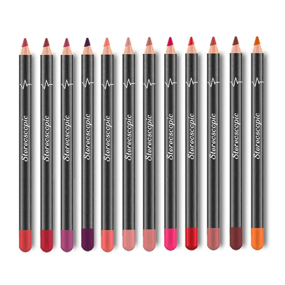 12-delige Waterdichte Lipstick Set voor Vrouwen – Langhoudende Matte Lipliner Potloden