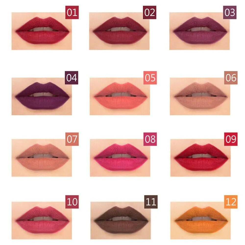 12-delige Waterdichte Lipstick Set voor Vrouwen – Langhoudende Matte Lipliner Potloden