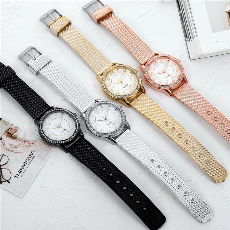 Stralende Diamanten Mesh Horloge - Voor Vrouwen