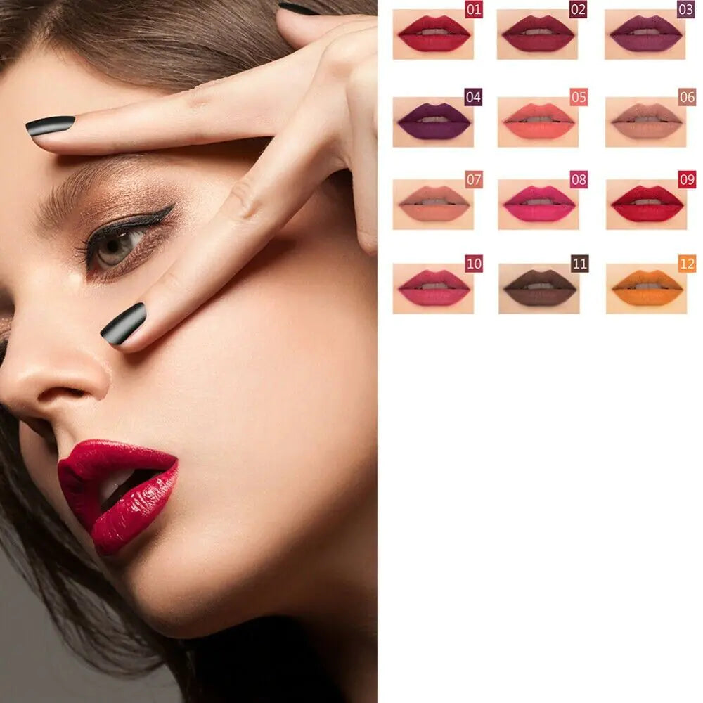 12-delige Waterdichte Lipstick Set voor Vrouwen – Langhoudende Matte Lipliner Potloden