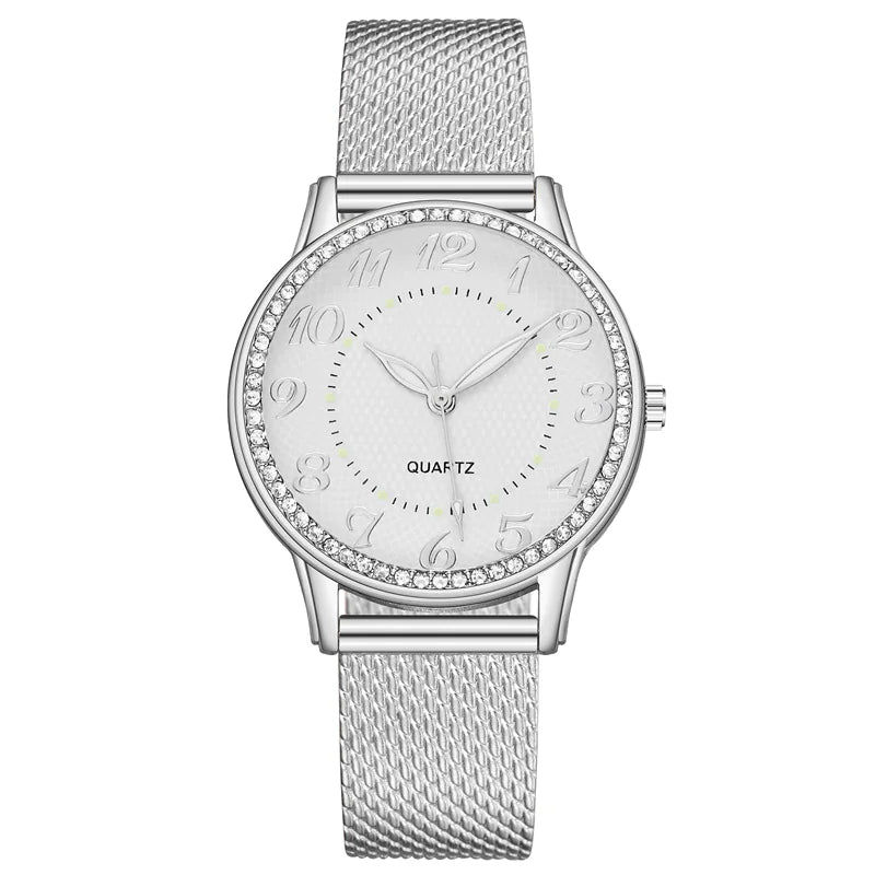 Stralende Diamanten Mesh Horloge - Voor Vrouwen