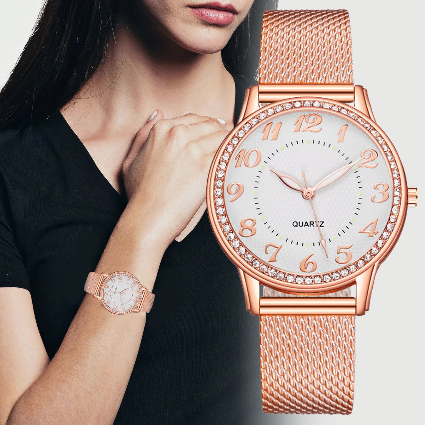 Stralende Diamanten Mesh Horloge - Voor Vrouwen